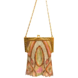 1920S Whiting & Davis Art Deco Pink/Orange Gold  Mesh Purse Vintage