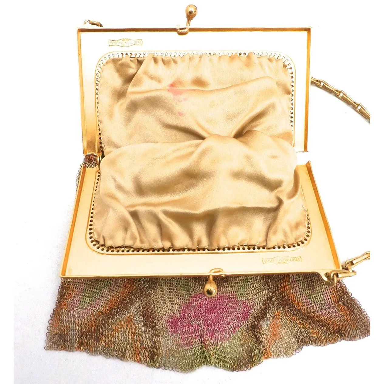 1920S Whiting & Davis Art Deco Pink/Orange Gold  Mesh Purse Vintage