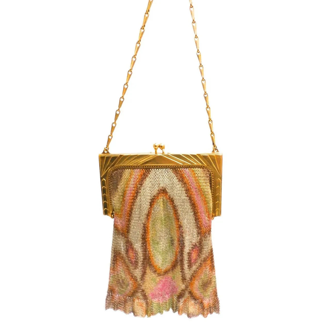 1920S Whiting & Davis Art Deco Pink/Orange Gold  Mesh Purse Vintage