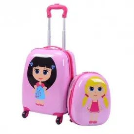 2 pcs 12" 16" Pink Kids Girls  Suitcase Backpack Luggage Set