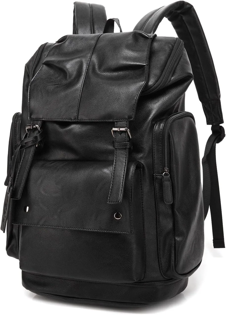 Baosha BP-16 PU Leather Casual Backpack 15.6inch Laptop Backpack Travel Backpack Hiking Comping Backpack Daypack Black