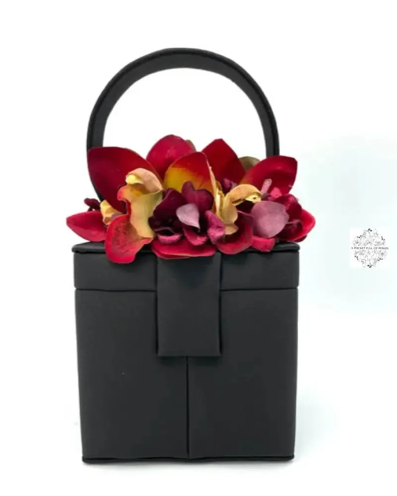 Black Silk Square Box Bag with dark flowers