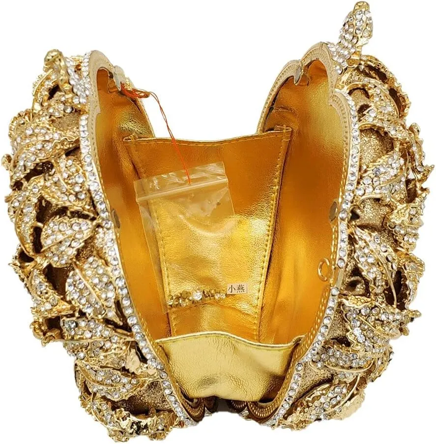 Boutique De FGG Round Rose Flower Crystal Clutch Purses for Women Formal Evening Bags Wedding Clutch Bag Party Handbags,Mini