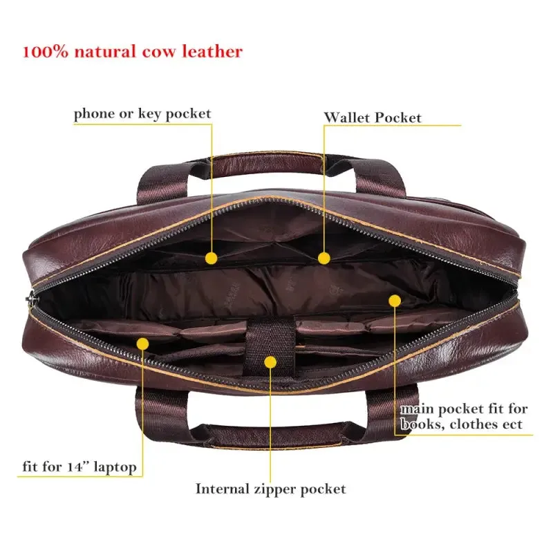 Brown Leather Briefcase Bag for Men with Organized Compartments