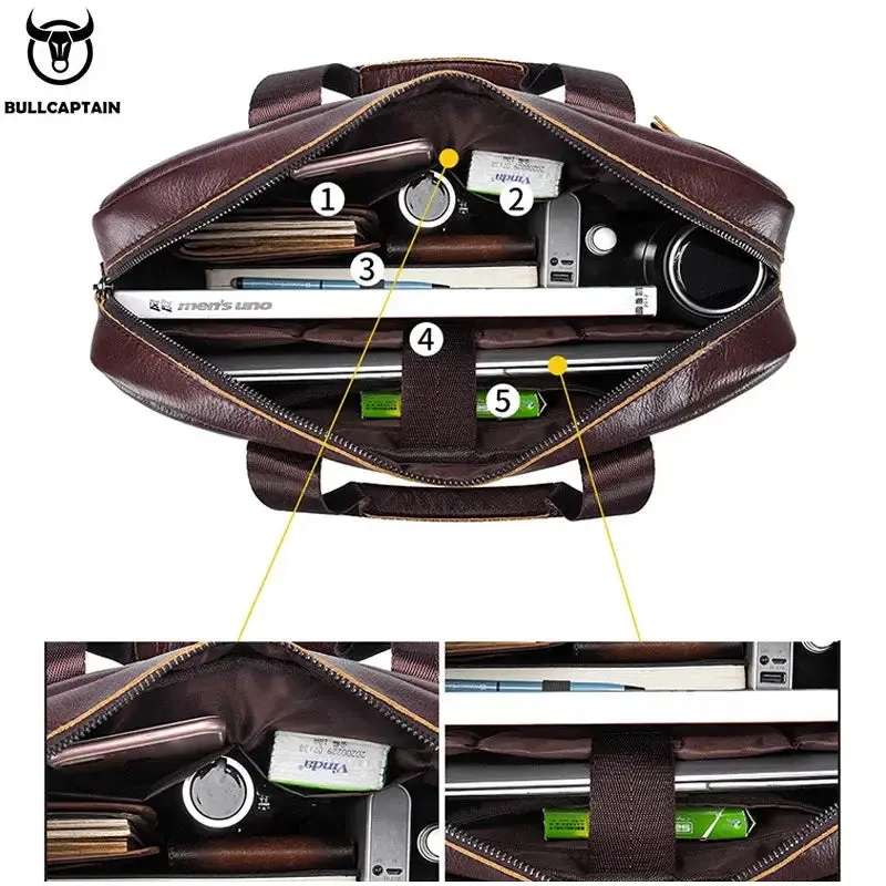 Brown Leather Briefcase Bag for Men with Organized Compartments