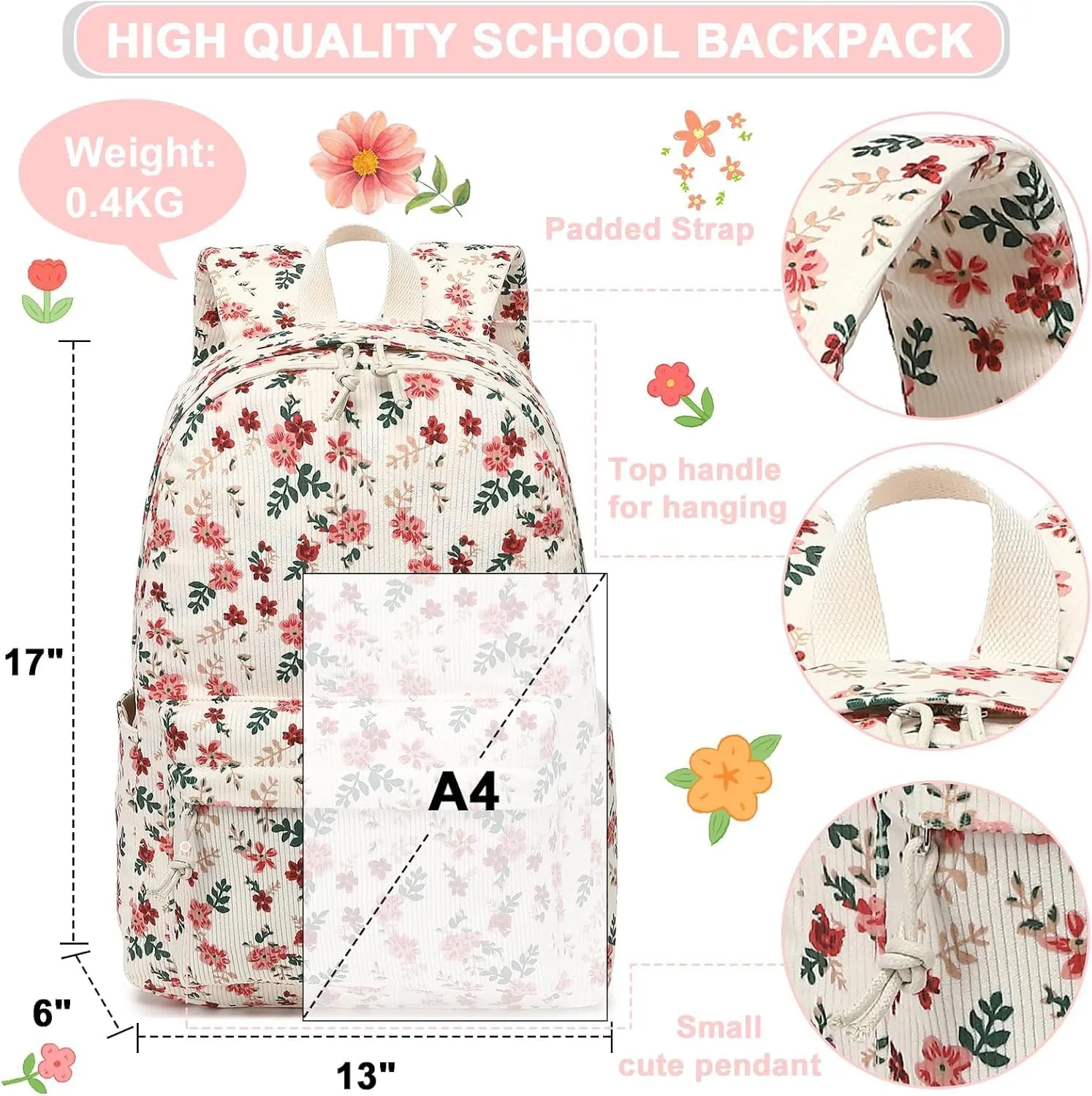 BTOOP School Backpacks for Teen Girls Bookbags Lightweight Kids Backpack School Bags Set with Lunch Box Pencil Case