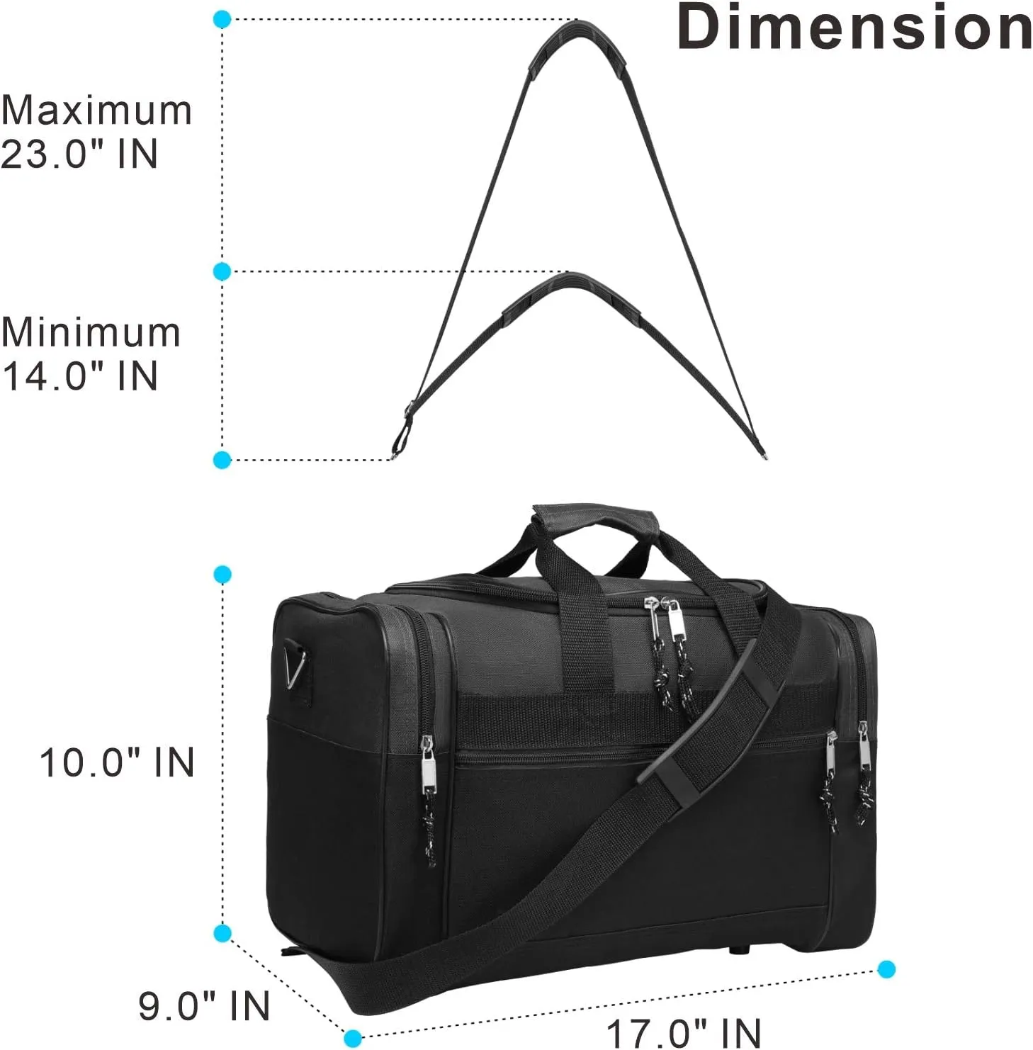 BuyAgain Duffle Bag, 17" Travel Carry On Sport Overnight Weekender Duffel Gym Bag with Adjustable Strap For Men Or Women
