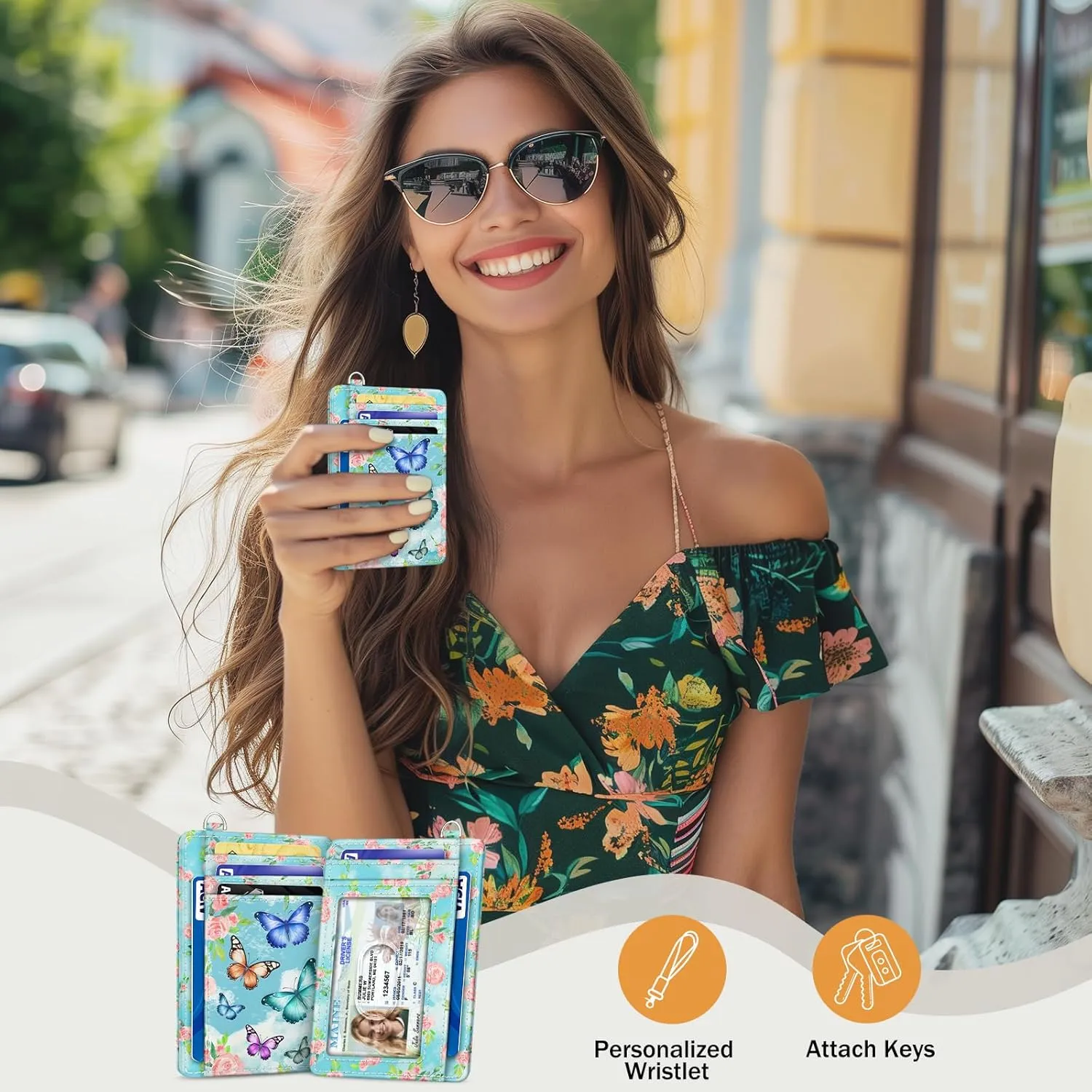 Credit Card Holder Slim Wallet, Butterfly RFID Wallet Women Front Pocket Small Card Holder, Travel Cute Funny Thin Card Case ID Window PU Leather RFID Blocking Card Organizer Gifts Girls