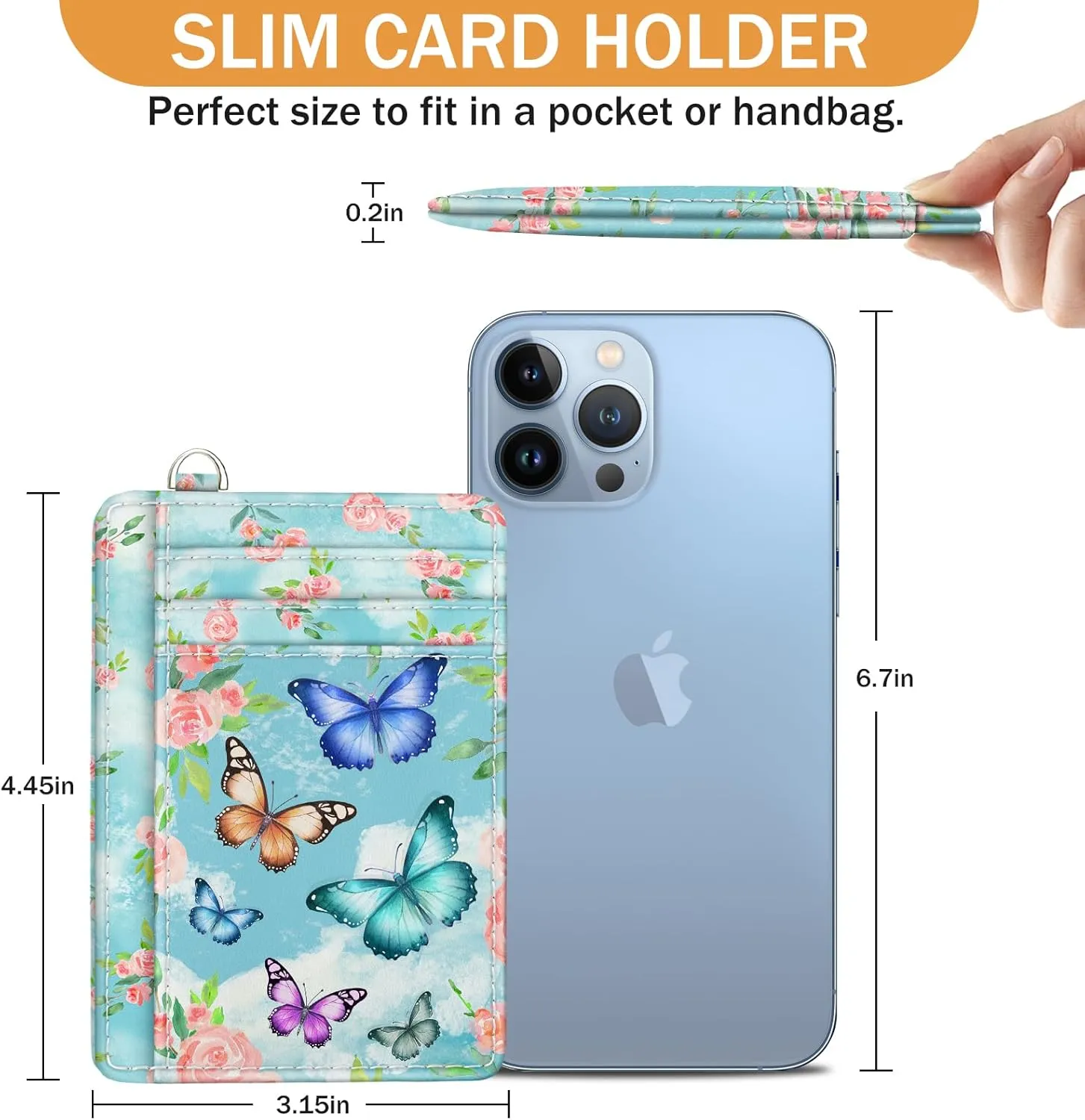 Credit Card Holder Slim Wallet, Butterfly RFID Wallet Women Front Pocket Small Card Holder, Travel Cute Funny Thin Card Case ID Window PU Leather RFID Blocking Card Organizer Gifts Girls
