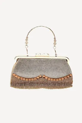 Crystal tassel handbag in silver & gold