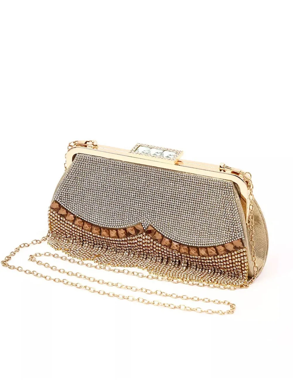 Crystal tassel handbag in silver & gold
