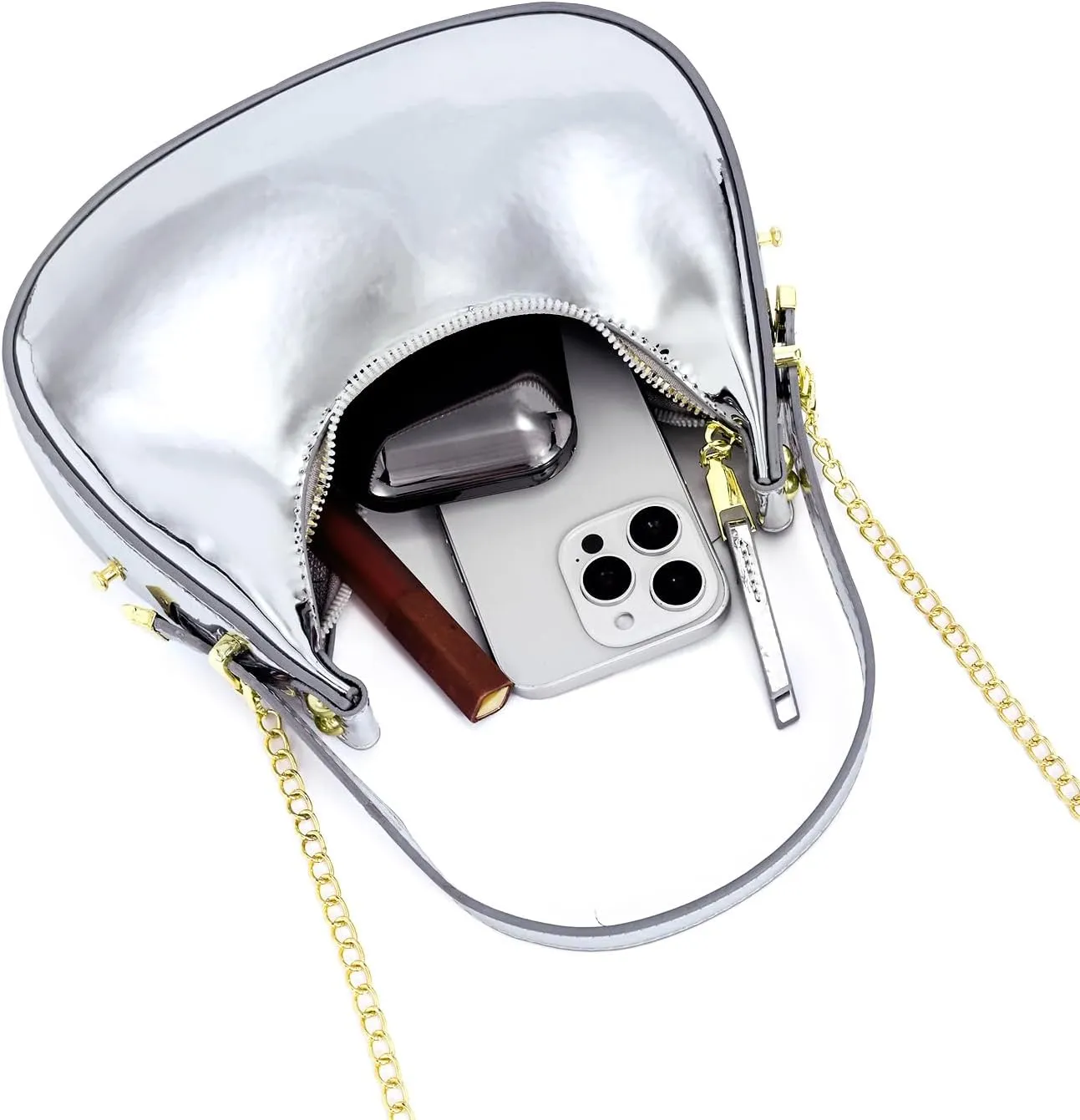 Cute Metallic Purses for Women Stylish Crescent Shoulder Bag Small Gold Crossbody Purse Patent Underarm Moon Bag