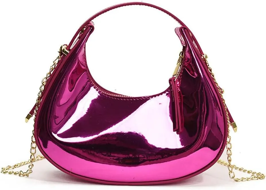 Cute Metallic Purses for Women Stylish Crescent Shoulder Bag Small Gold Crossbody Purse Patent Underarm Moon Bag