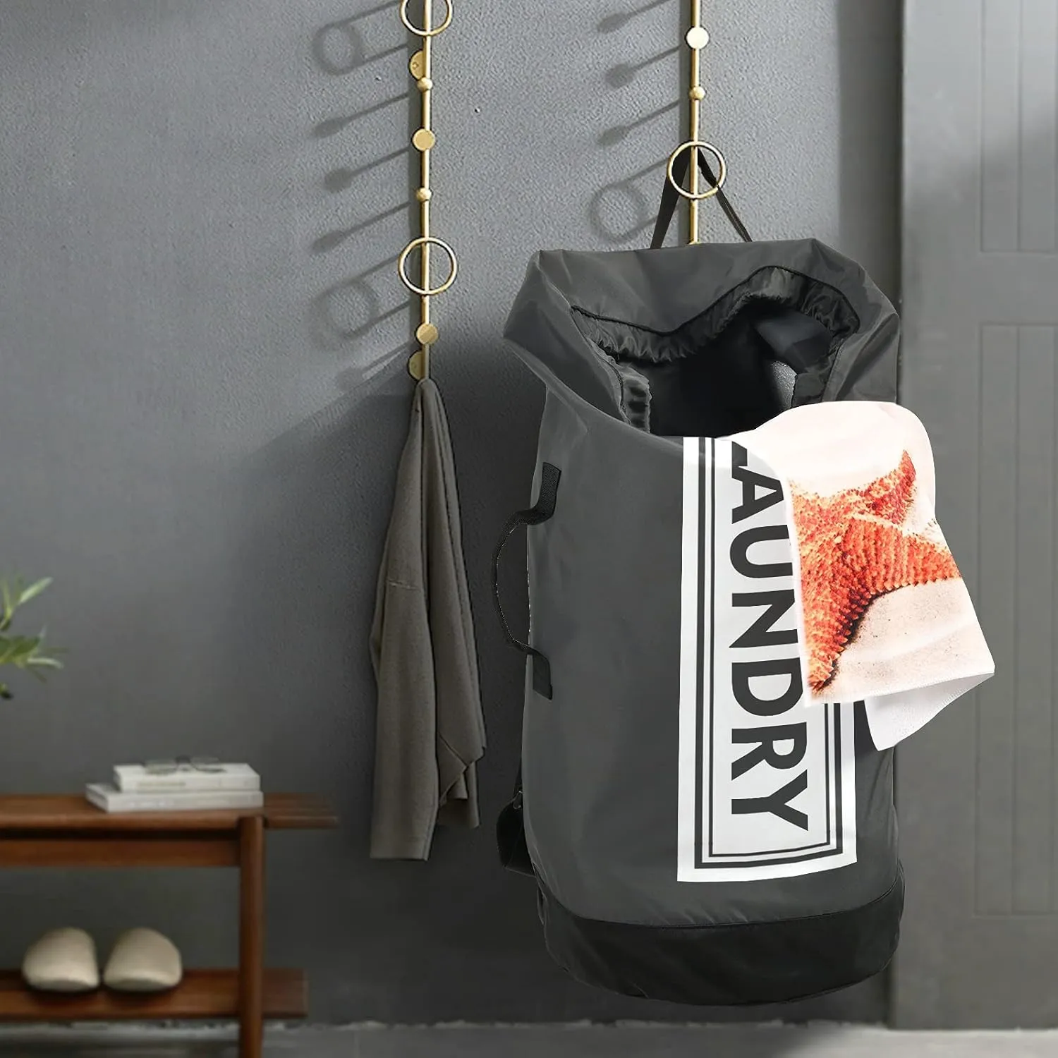 Dark Grey Laundry Backpack Large Heavy Duty Laundry Bag for College Students Laundry bag with Shoulder Straps Dirty Clothes Organizer for Traveling Waterproof