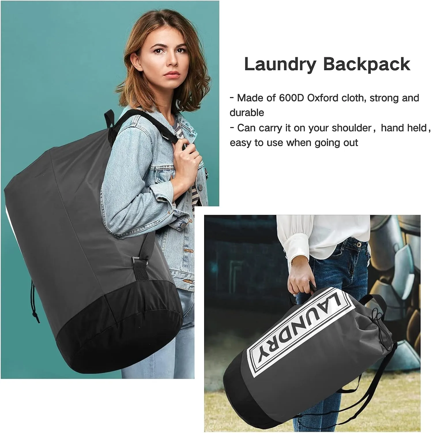 Dark Grey Laundry Backpack Large Heavy Duty Laundry Bag for College Students Laundry bag with Shoulder Straps Dirty Clothes Organizer for Traveling Waterproof