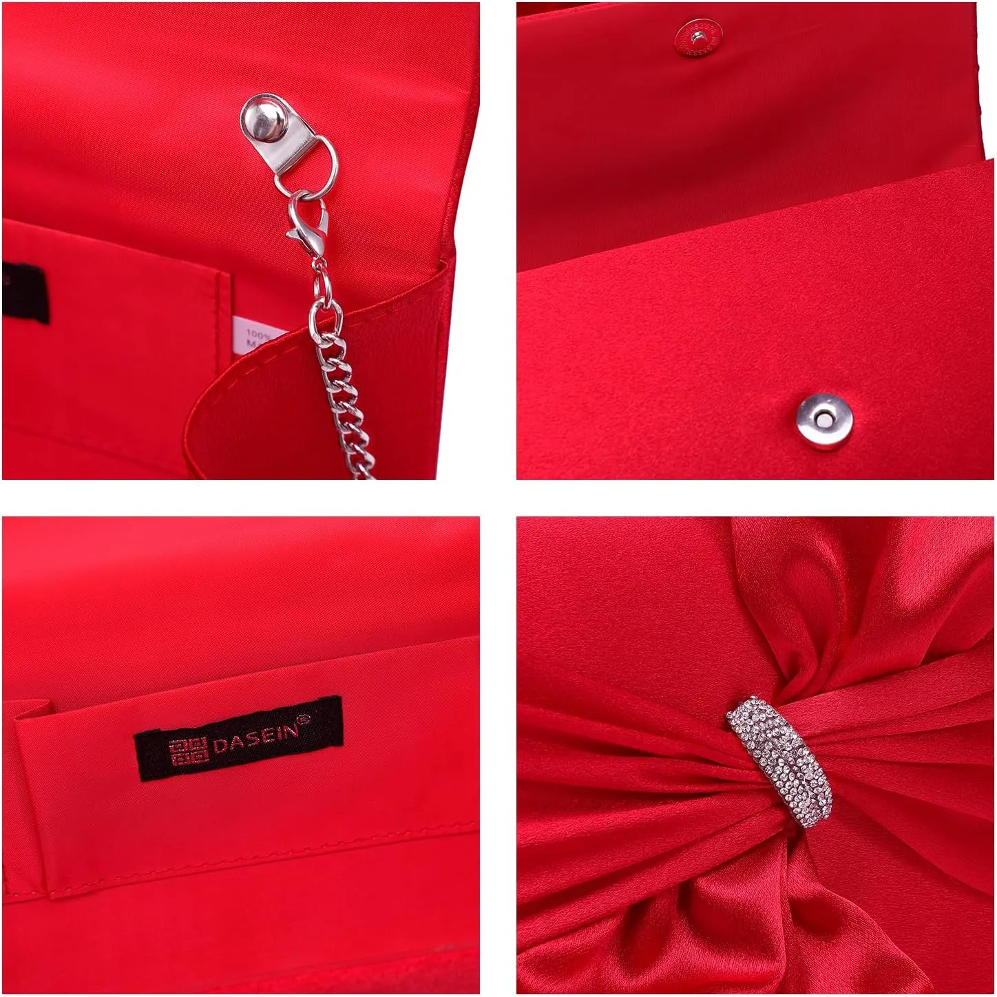 Dasein Women Elegant Satin Bow Flap Evening Bag Rhinestone Clutch Purse Handbag Formal/Wedding/Prom/Party