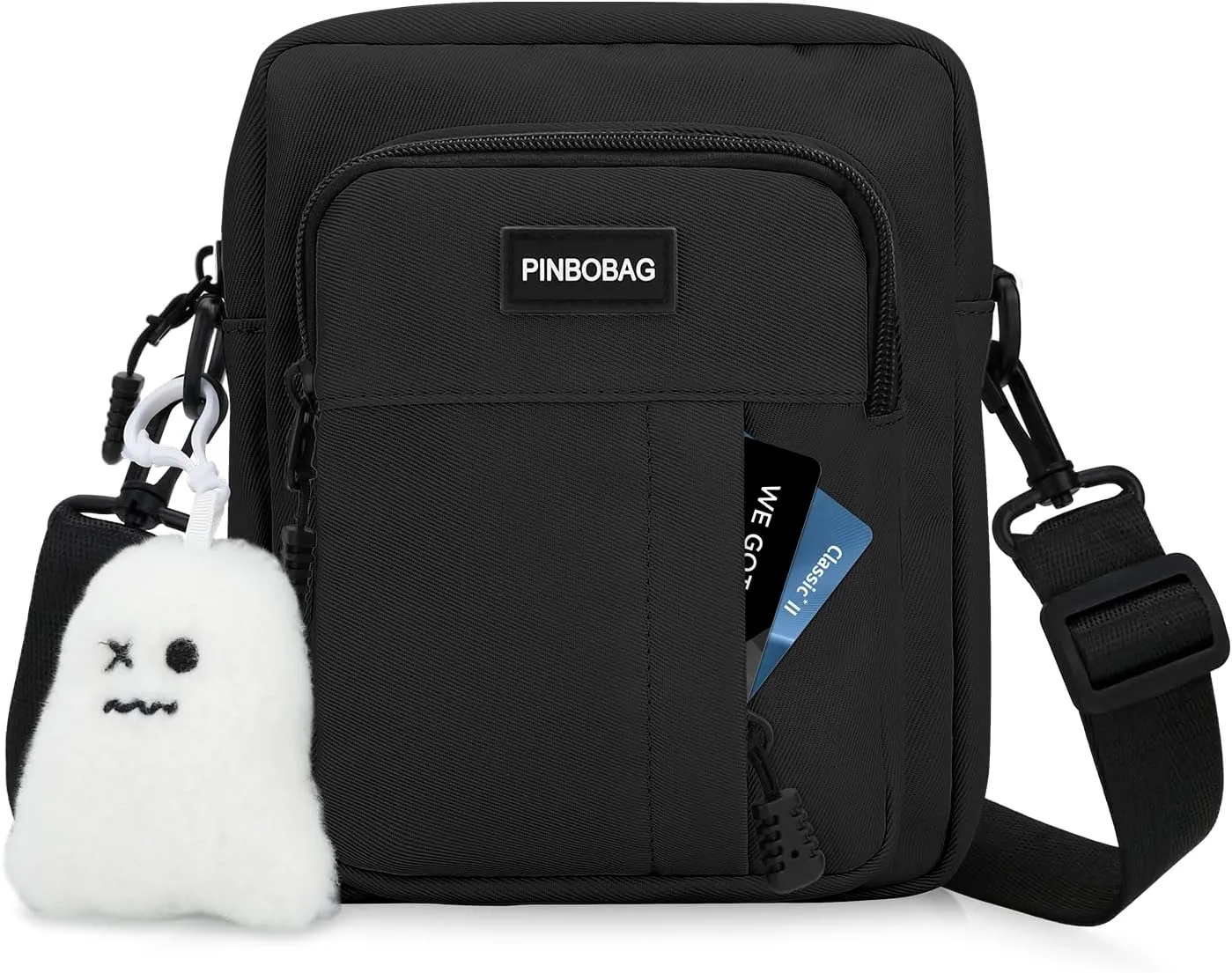 DOB SECHS Cute Nylon Crossbody Bag for Women Men Unisex Small Messenger Purse Shoulder Hobo Bag with Ghost Pendant