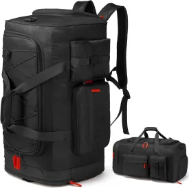 Extra Large Gym Bag Backpack with Shoes Compartment, 70L Heavy Duty Sports Duffle Bag for Men & Women, Workout Duffel Bag, Weekender Overnight Backpack for Travel Camping, Black