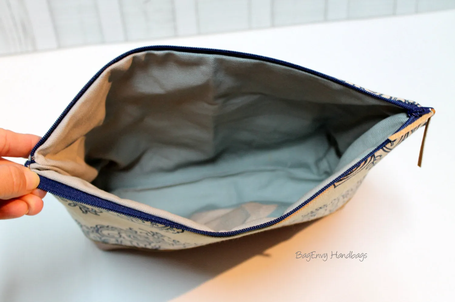Floral Stripe with Vegan Leather - Large Make Up Bag / Diaper Clutch / Bridesmaid Gift