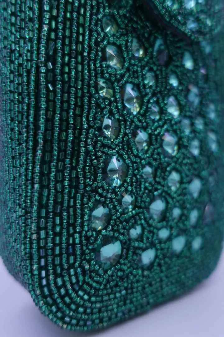 Green Crystal Embellished  Clutch with Sling