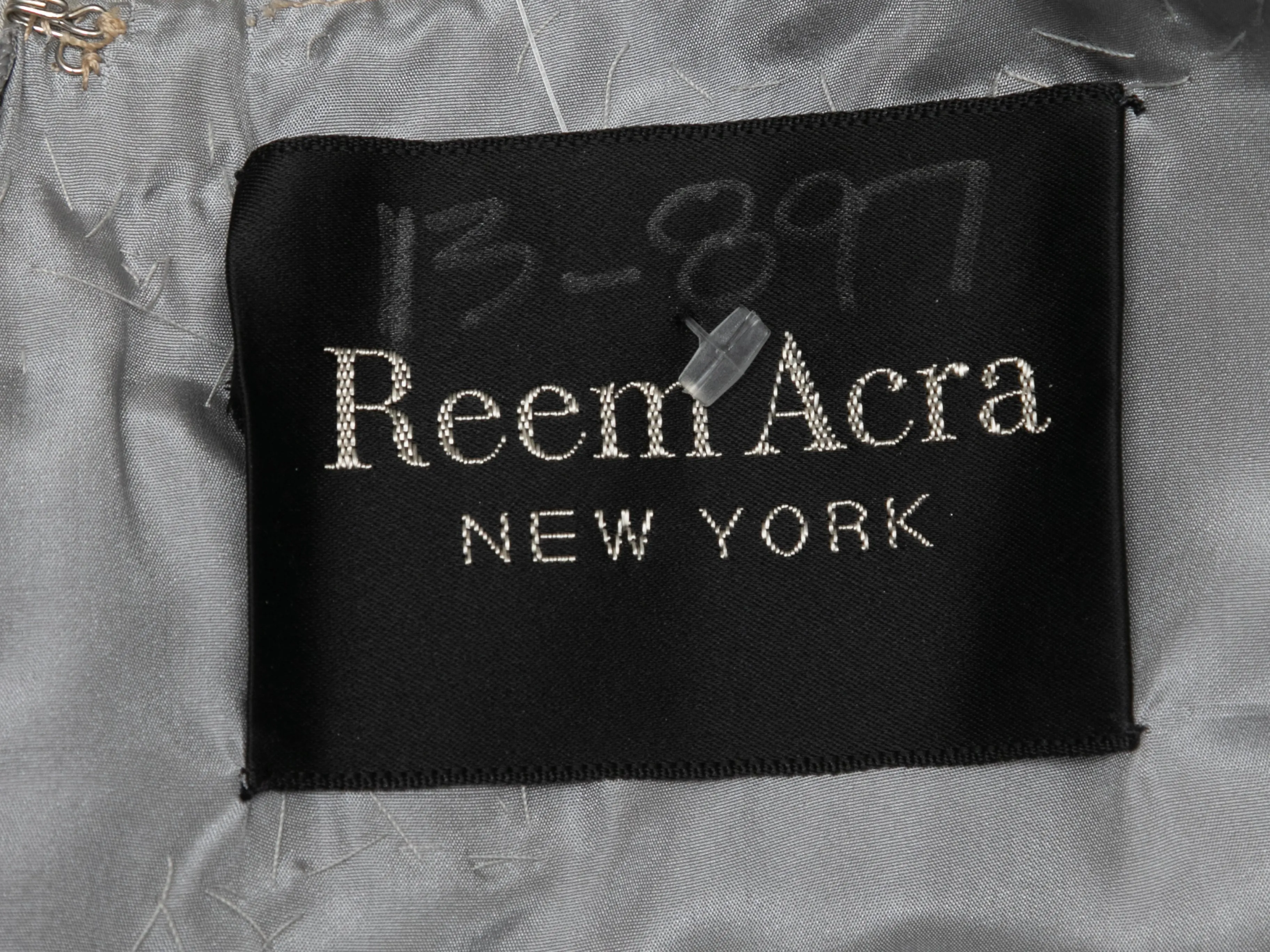 Grey Reem Acra Silk Embellished Sleeveless Evening Gown Size US S