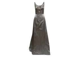 Grey Reem Acra Silk Embellished Sleeveless Evening Gown Size US S