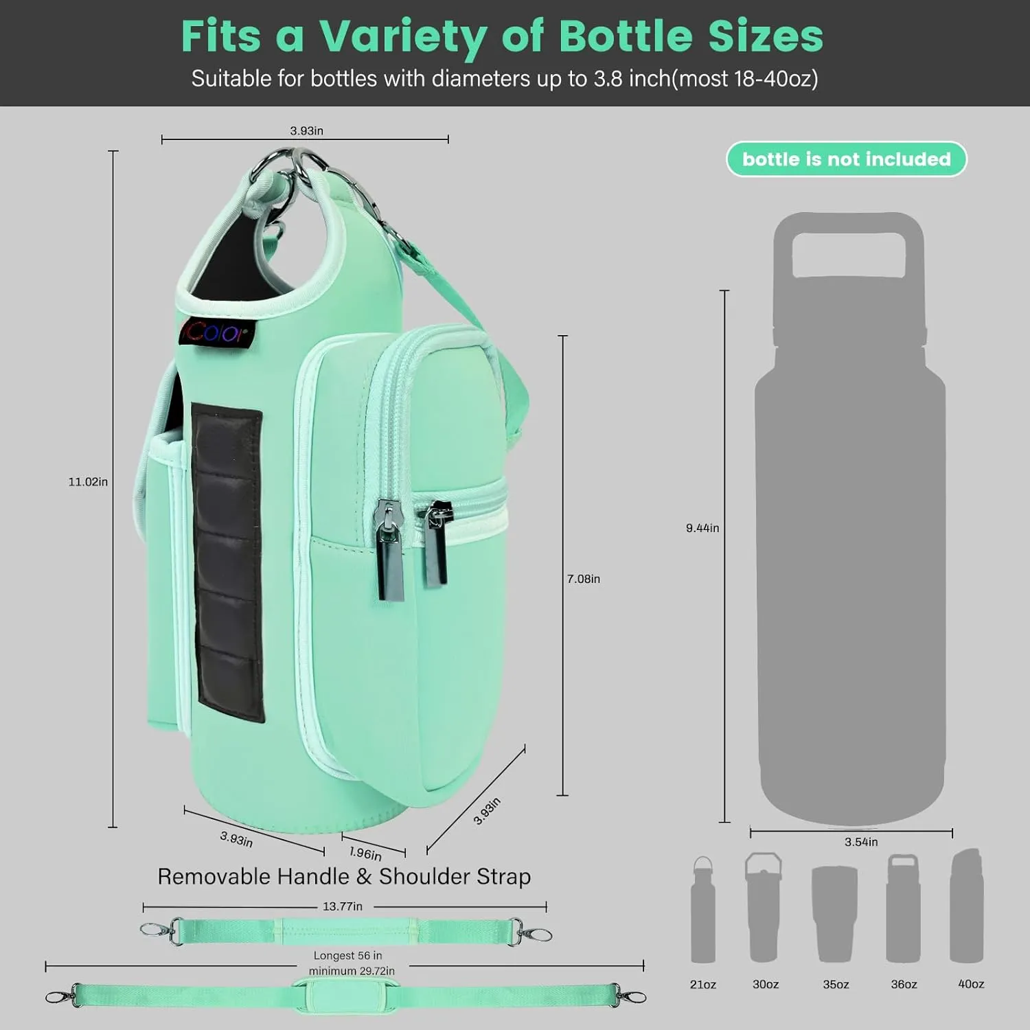 icolor Magnetic Gym Bag Water Bottle Carrier Holder with Phone Pockets & Shoulder Strap,5 Built-in Magnets Gym Bottle Pouch Sleeve,Magnetic Bag Gym Accessories Organizer for Men Women