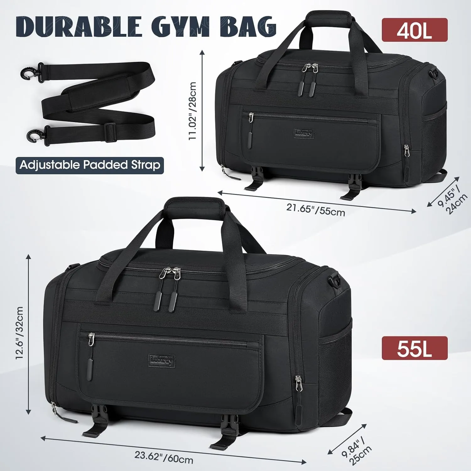 IGOLUMON Gym Bag for Men 55L Sports Duffel Bags Gym Duffle Bag Women with Shoe Compartment & Wet Pocket Water Resistant Travel Duffel Bag Lightweight Weekender Overnight Bag Black