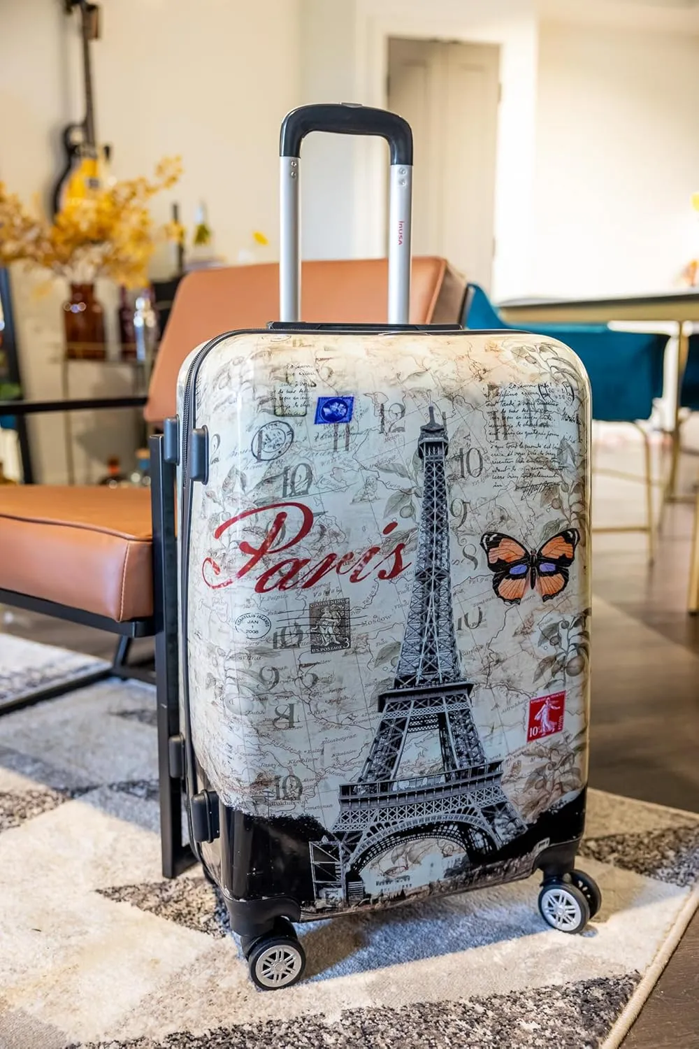 InUSA Paris Print Luggage with Spinner Wheels | Durable Lightweight Hardside Suitcase | Travel Bag with Handle and Trolley | 20 Inch Carry-On Spinner Luggage