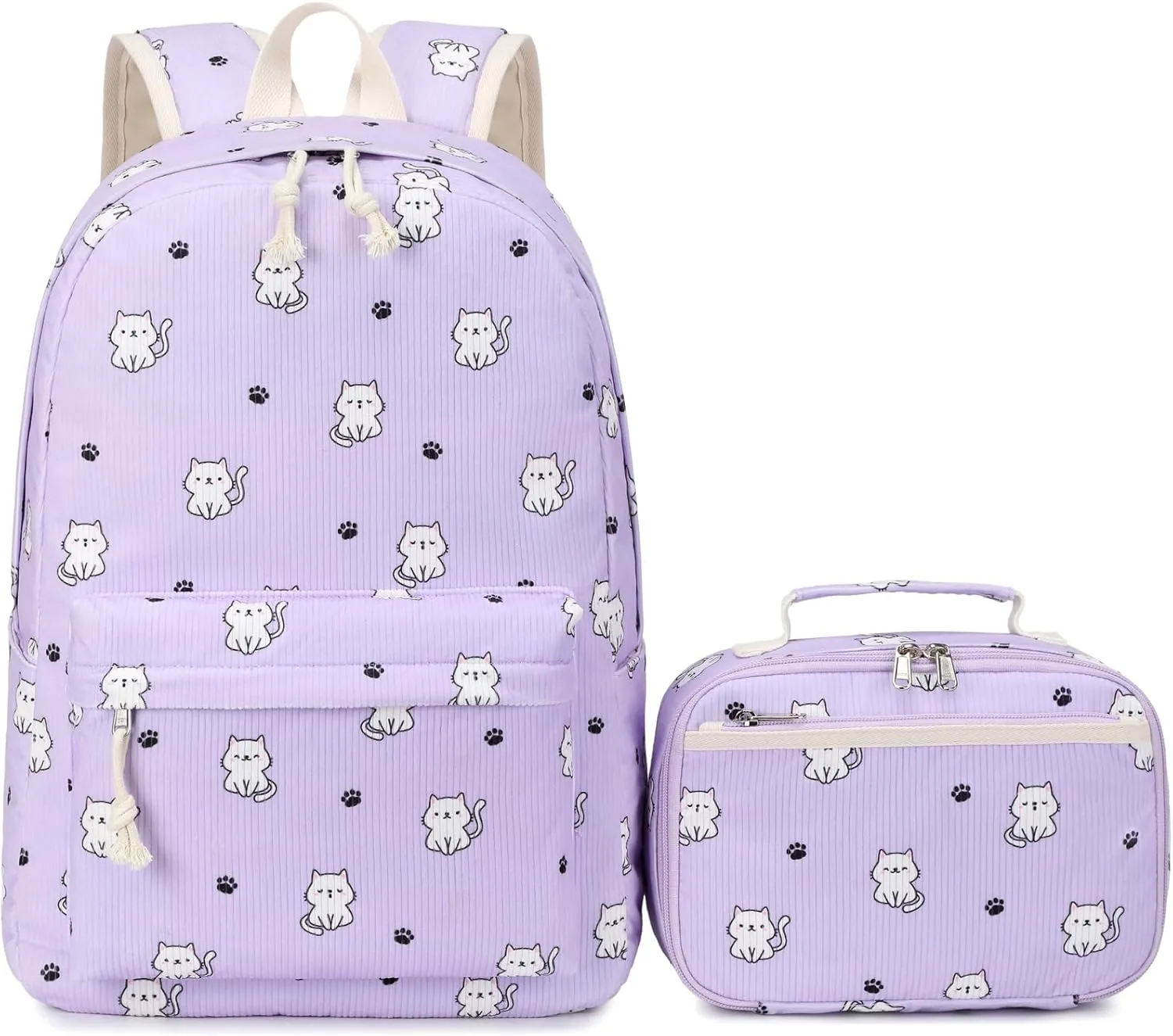JIANYA Girls Backpack for School, Elementary Kids Backpack with Lunch box Cute Cat School Bag for Girl, Purple