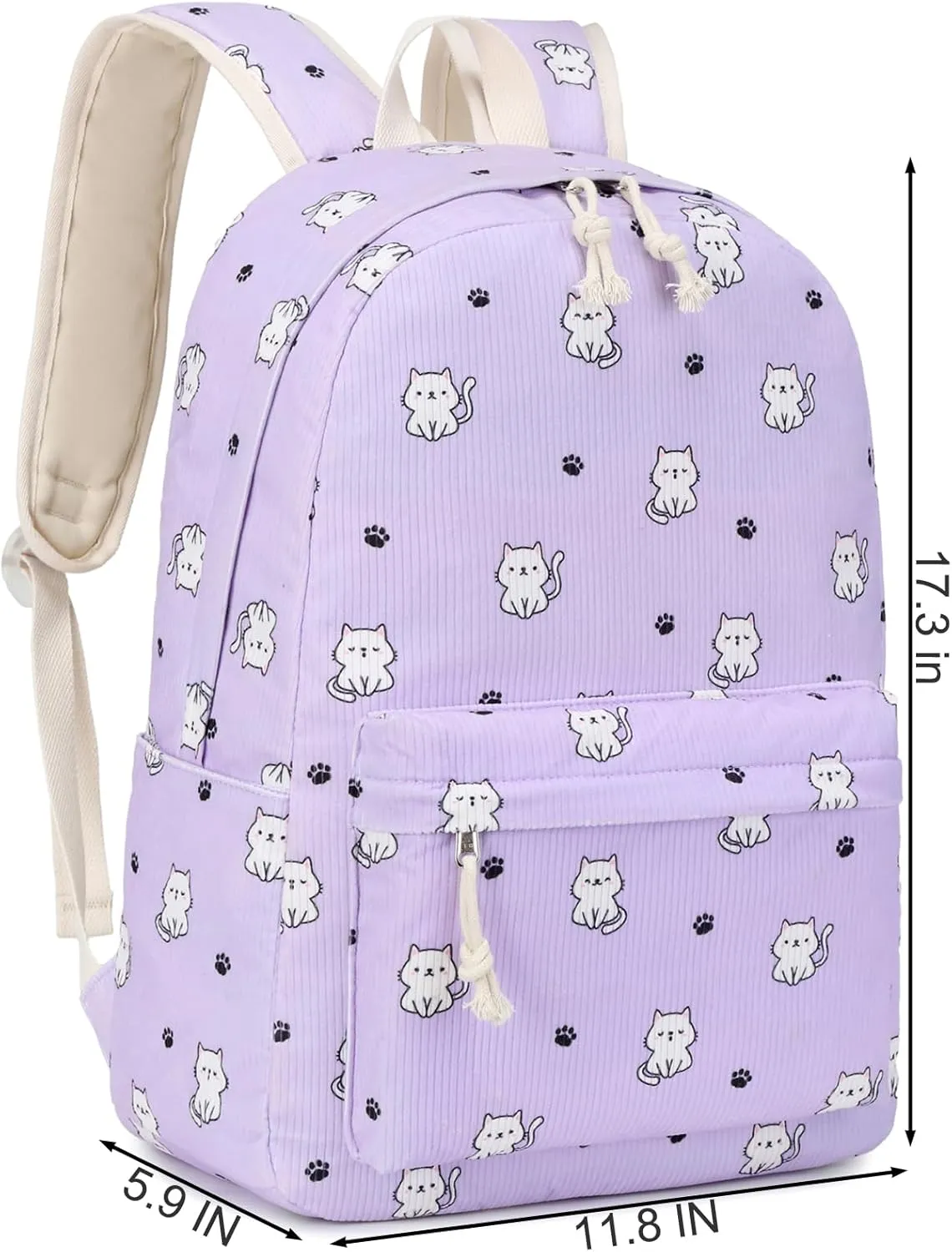 JIANYA Girls Backpack for School, Elementary Kids Backpack with Lunch box Cute Cat School Bag for Girl, Purple