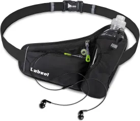 Labeol Waist Pack, Waterproof Hydration Belt with Water Bottle Holder, Adjustable Fanny Pack for Running, Hiking, Walking, Cycling, Black