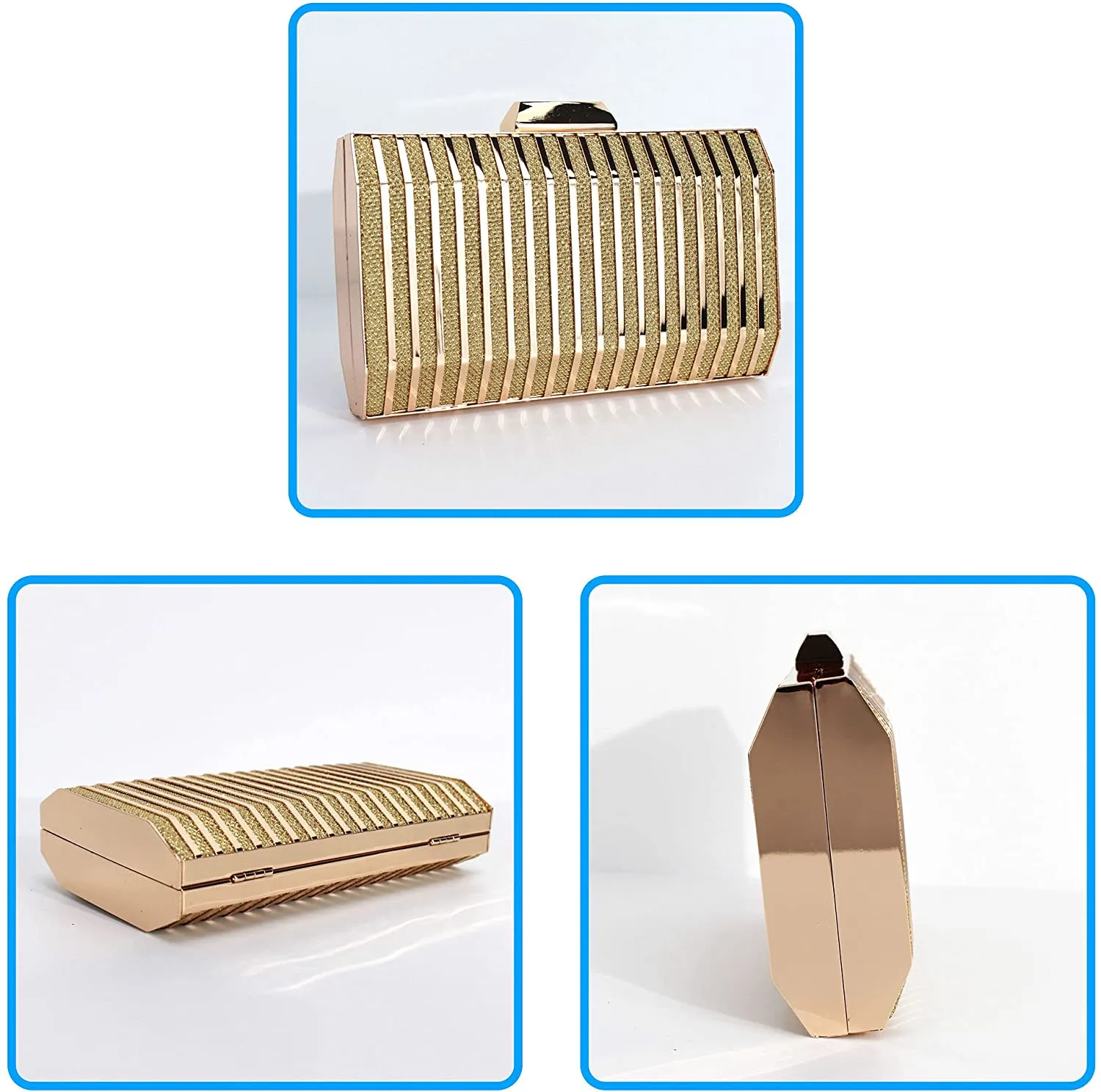 Lattice Pattern Gold Metal Chain Handbag Evening Clutch Purse
