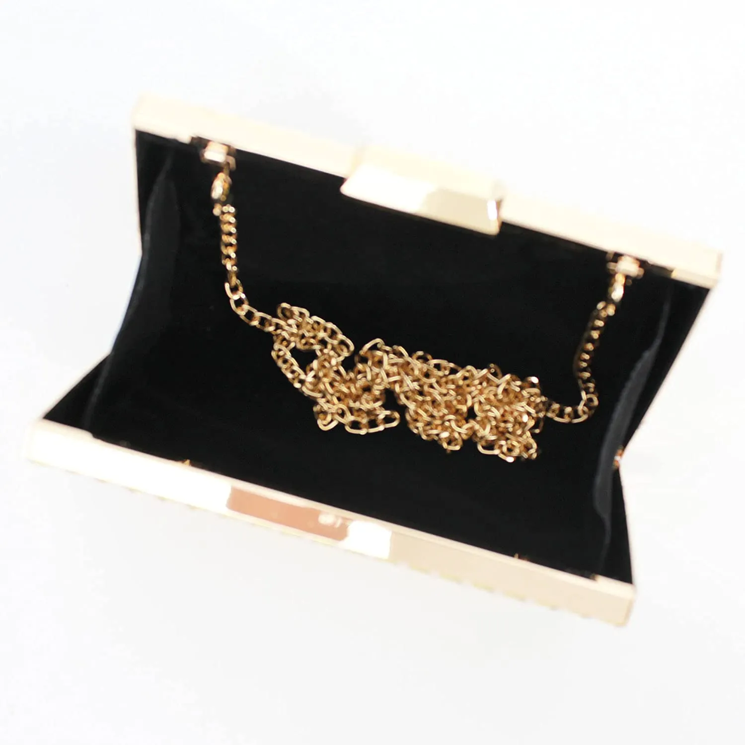 Lattice Pattern Gold Metal Chain Handbag Evening Clutch Purse