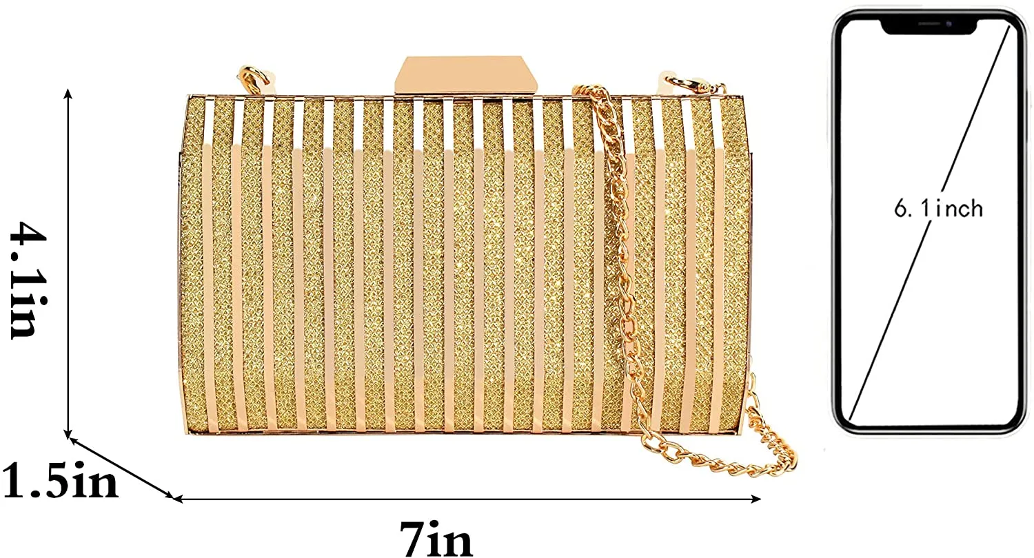 Lattice Pattern Gold Metal Chain Handbag Evening Clutch Purse