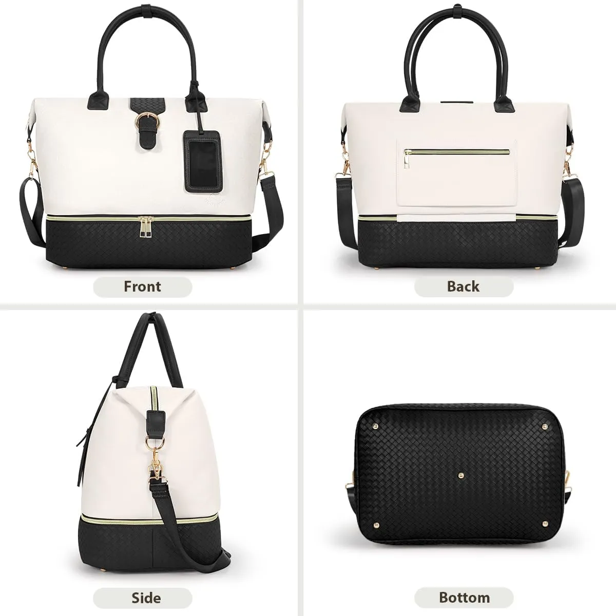Leather Weekender Bags for Women, Travel Duffel Bag PU Overnight Bag Carry On Tote Bag with Shoe Compartment Wet Pocket