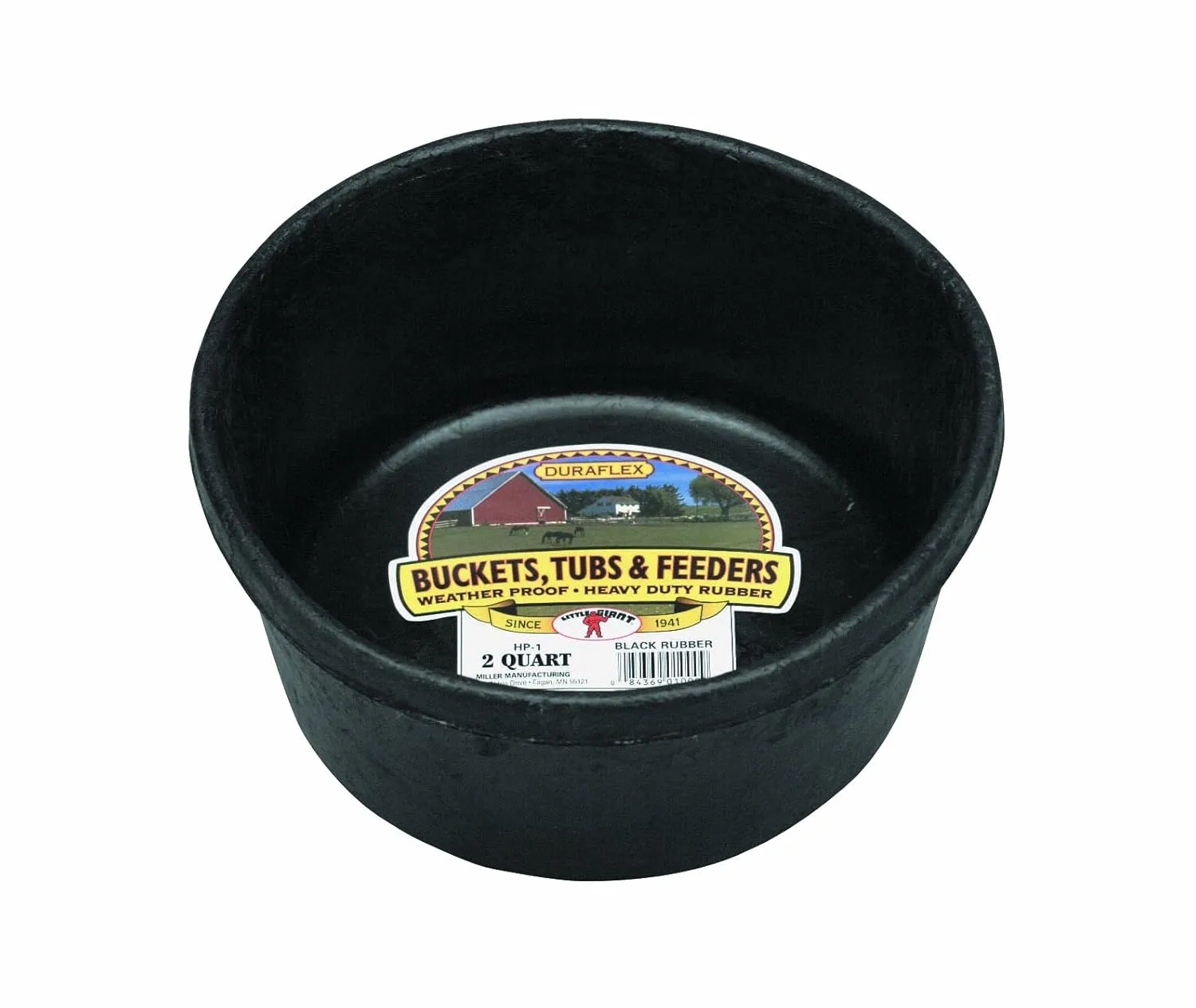 Little Giant Heavy Duty Rubber Tub | Durable Rubber Feed Pan | Indoor & Outdoor Use | Rubber Feed Bucket | 2 Quarts
