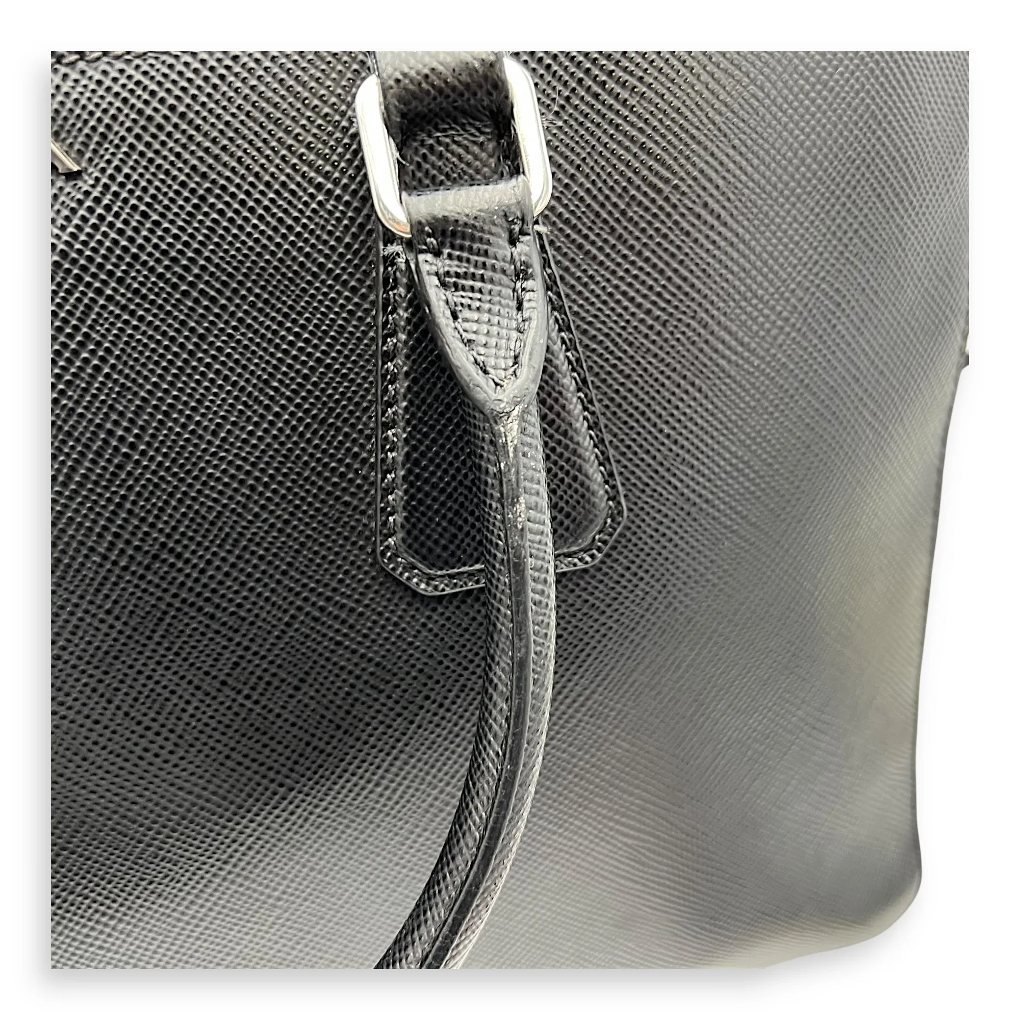 Logo Black Briefcase in Saffiano Leather, Silver hardware
