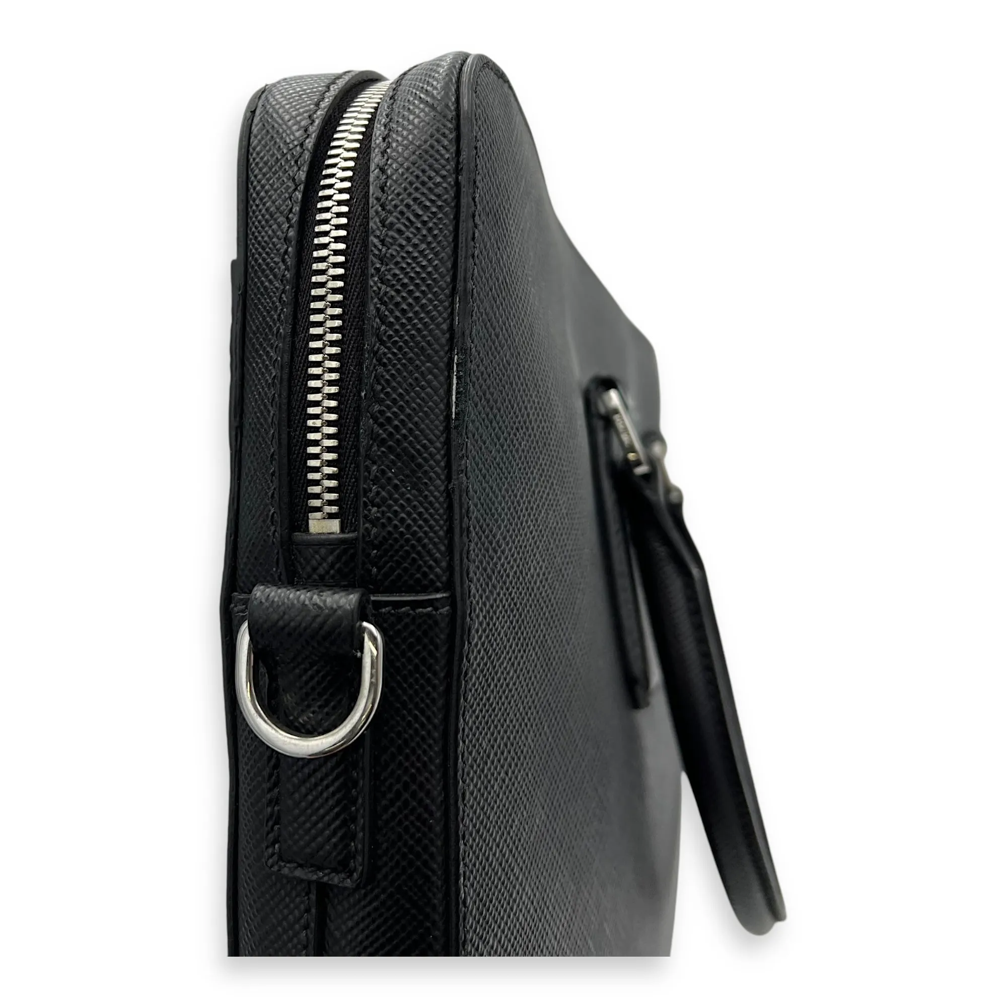 Logo Black Briefcase in Saffiano Leather, Silver hardware