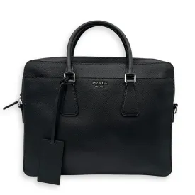 Logo Black Briefcase in Saffiano Leather, Silver hardware