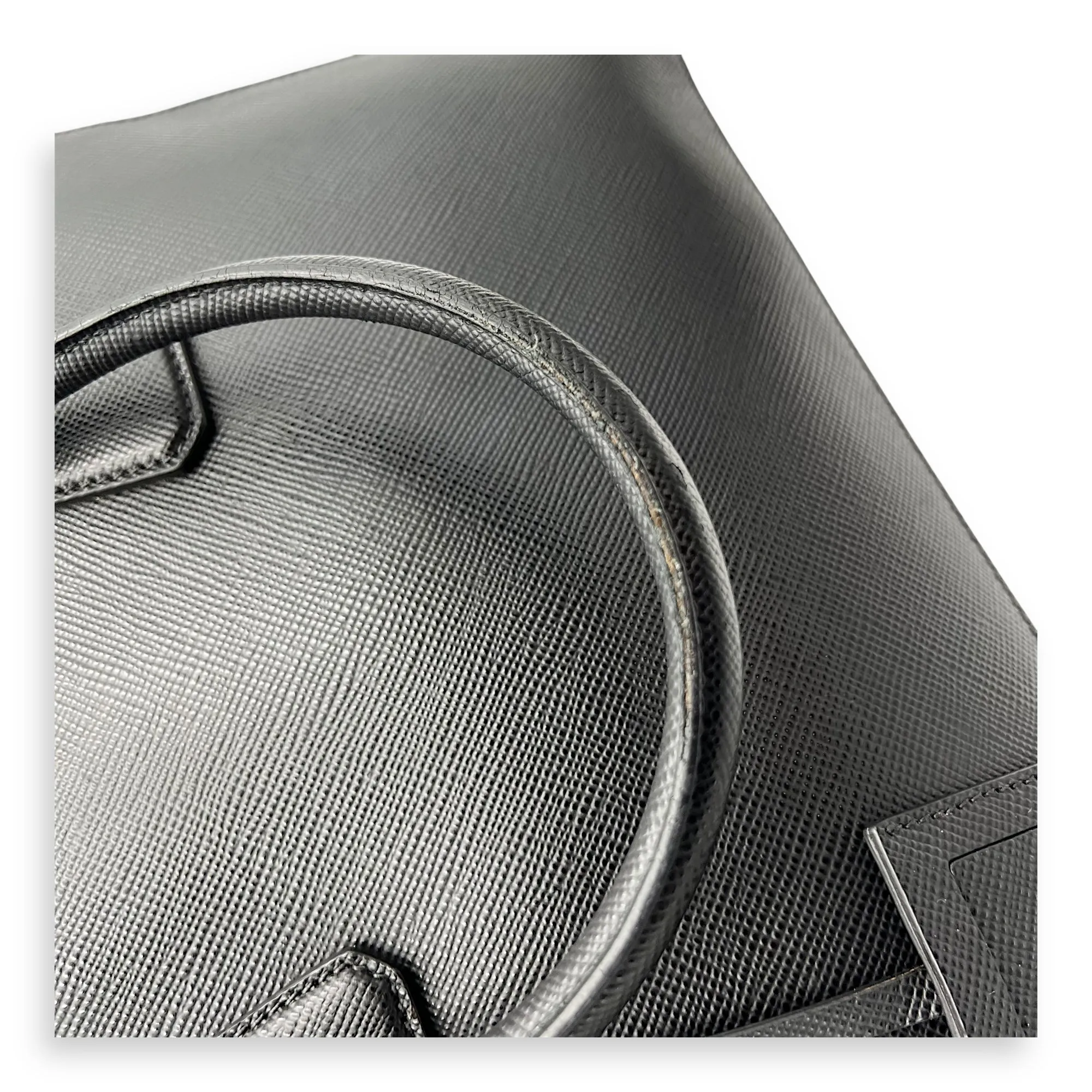 Logo Black Briefcase in Saffiano Leather, Silver hardware