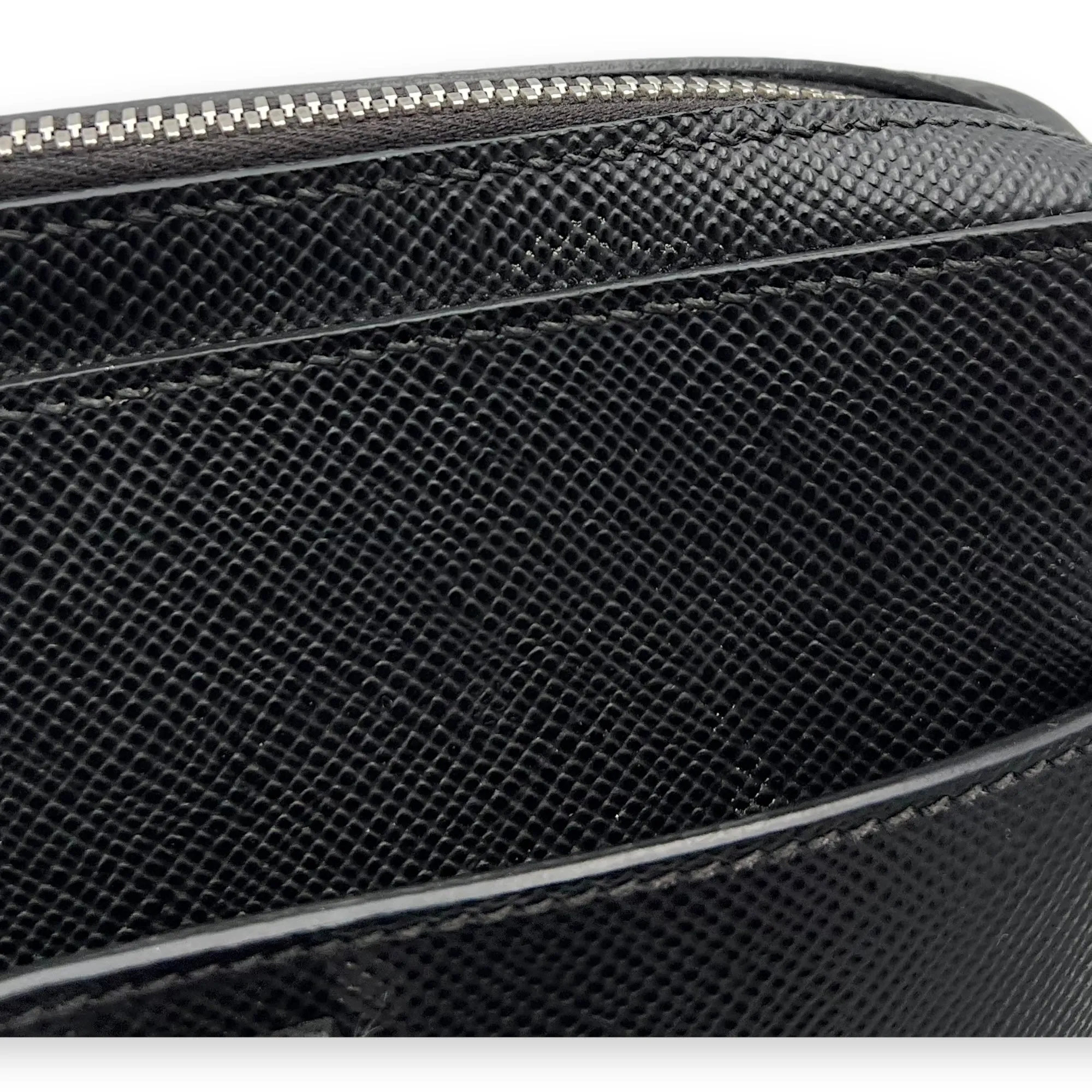 Logo Black Briefcase in Saffiano Leather, Silver hardware