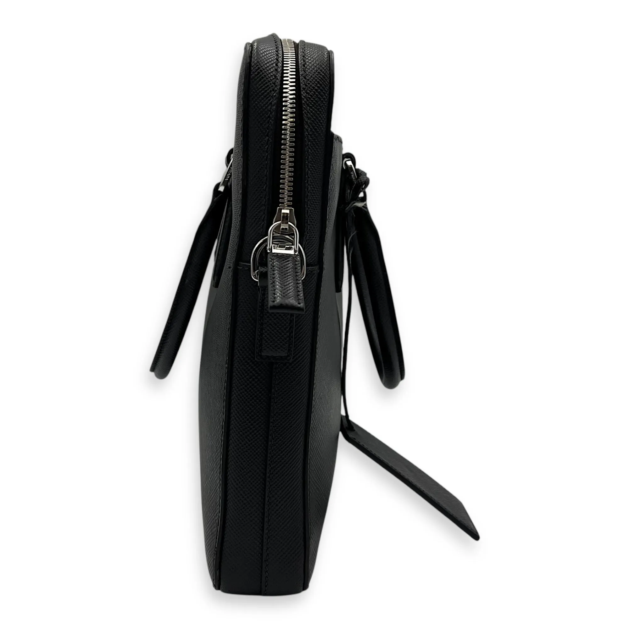 Logo Black Briefcase in Saffiano Leather, Silver hardware