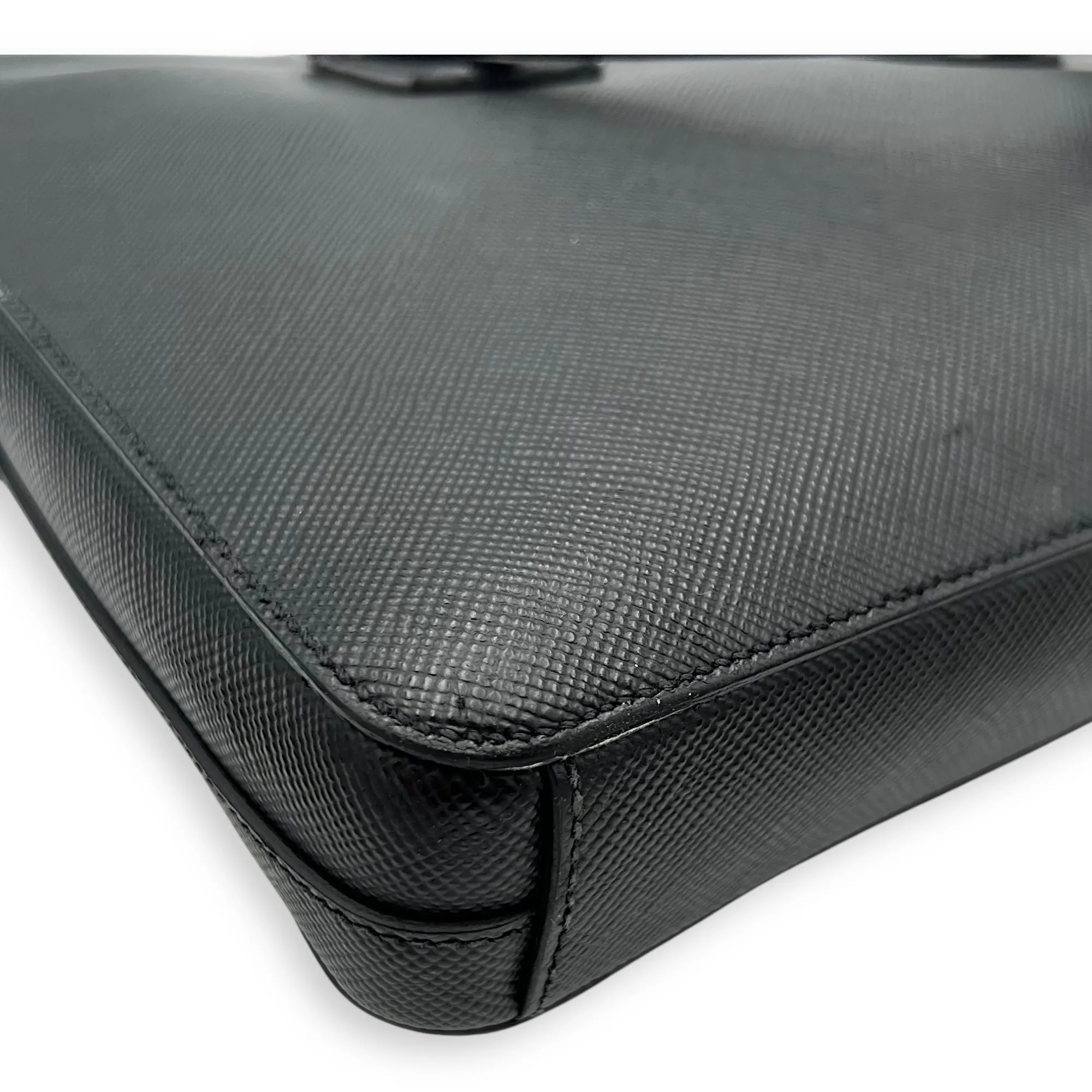 Logo Black Briefcase in Saffiano Leather, Silver hardware
