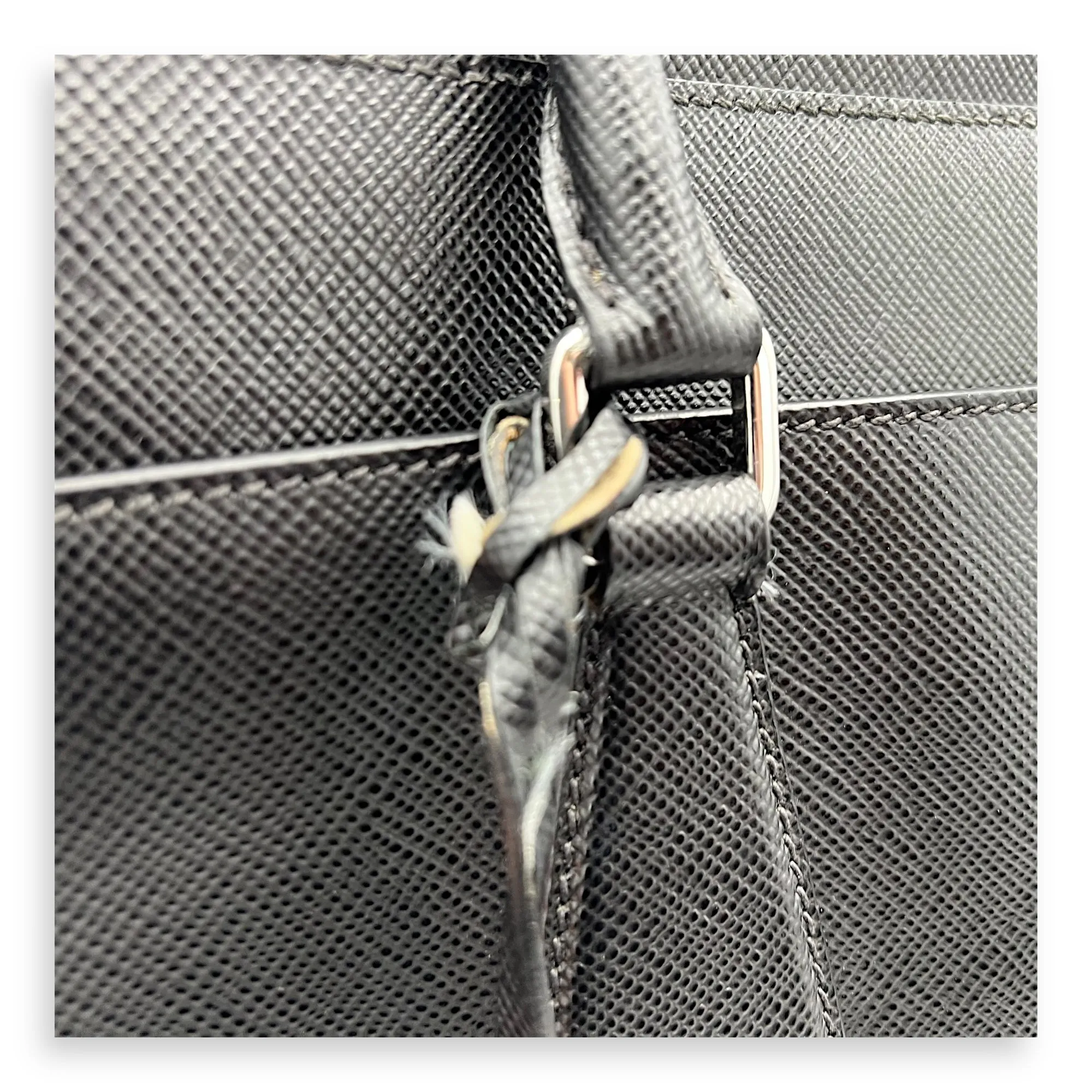 Logo Black Briefcase in Saffiano Leather, Silver hardware