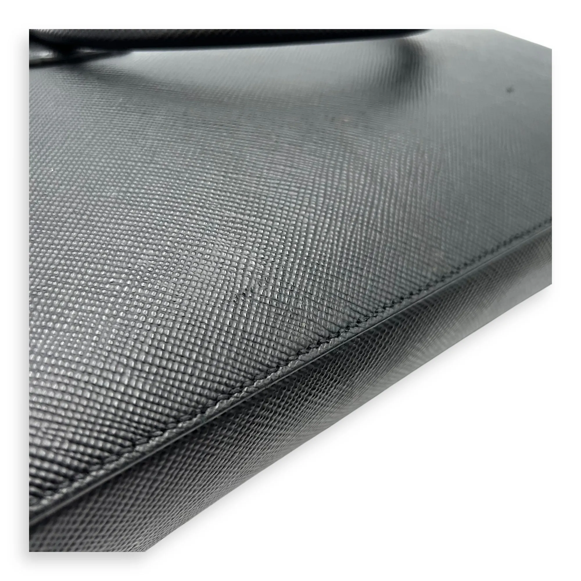 Logo Black Briefcase in Saffiano Leather, Silver hardware