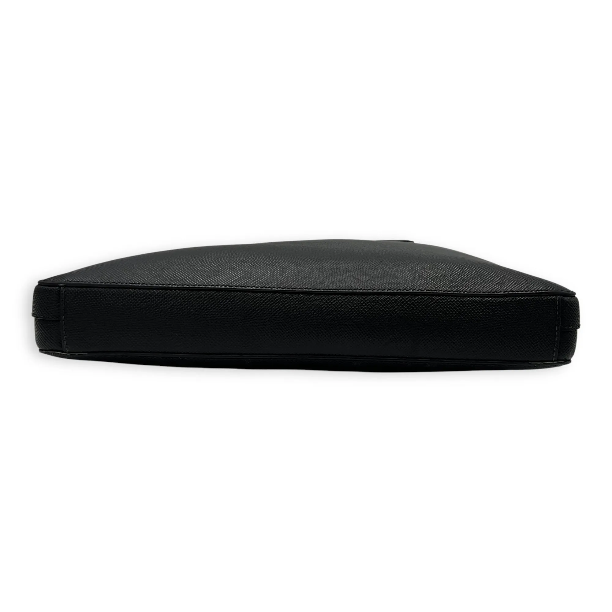 Logo Black Briefcase in Saffiano Leather, Silver hardware