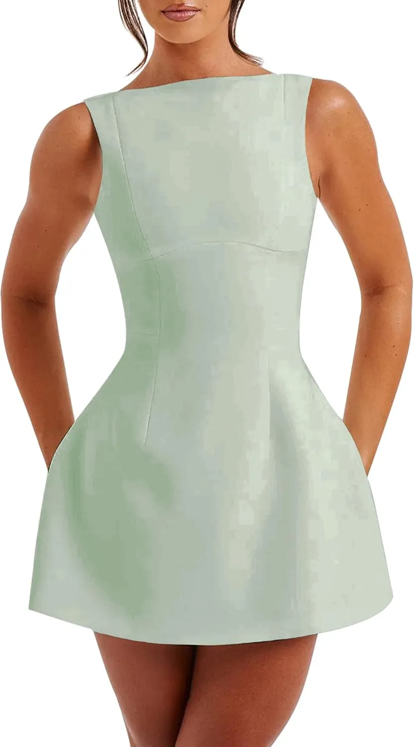 LuFeng Women's Summer Sexy Sleeveless Zipper Mock Neck Slim Fit A-line Mini Dress Bodycon Party Club Dress for Women