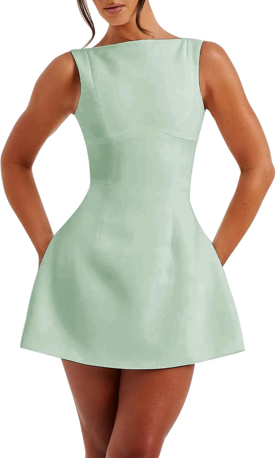 LuFeng Women's Summer Sexy Sleeveless Zipper Mock Neck Slim Fit A-line Mini Dress Bodycon Party Club Dress for Women