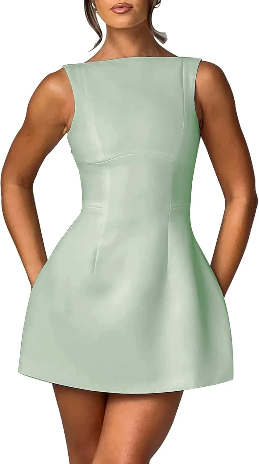 LuFeng Women's Summer Sexy Sleeveless Zipper Mock Neck Slim Fit A-line Mini Dress Bodycon Party Club Dress for Women